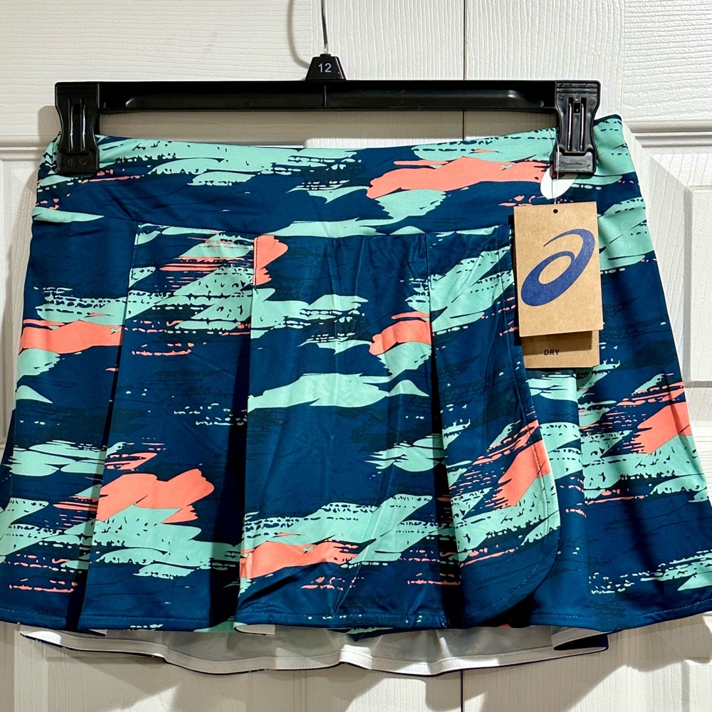 Asics Blue/Coral Print Pleated Tennis Skirt
